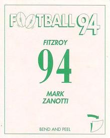1994 Select AFL Stickers #94 Mark Zanotti Back